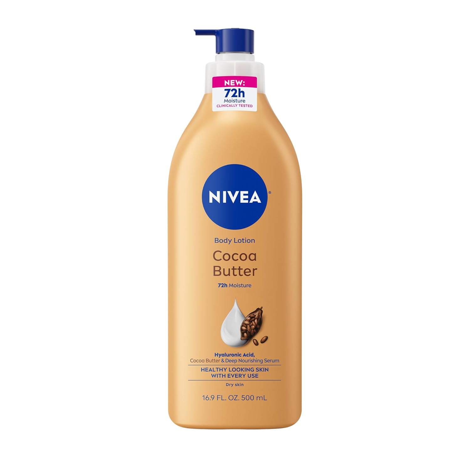 NIVEA Cocoa Butter Body Lotion for Dry Skin with Hyaluronic Acid, Cocoa Butter and Deep Nourishing Serum, 72-Hour Body Moisturizer, 16.9 Fl Oz Pump Bottle