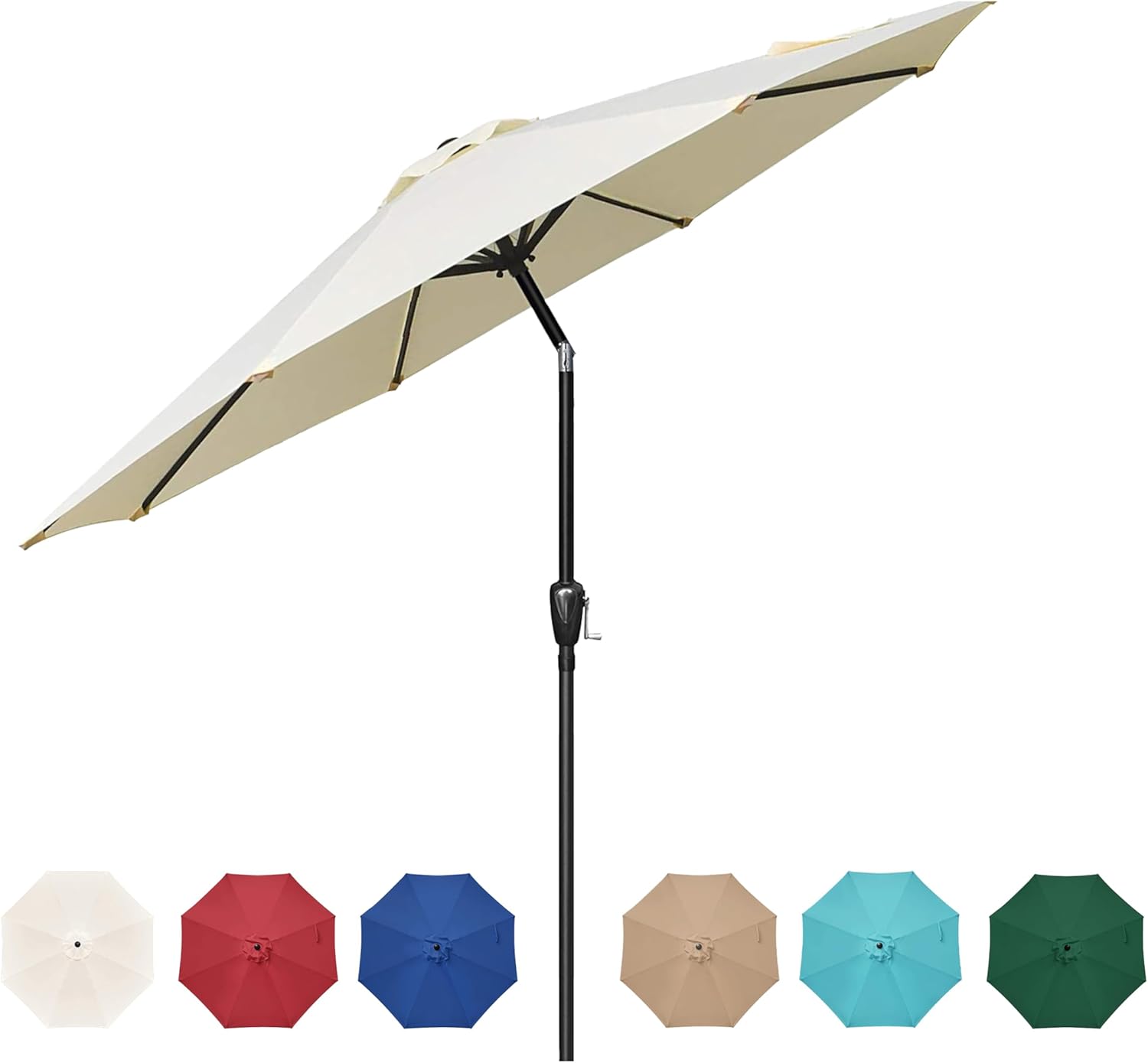 HealSmart 9ft Patio Umbrella with Push Button Tilt/Crank, Outdoor Table Market Yard Umbrella with 8 Sturdy Ribs for Garden, Backyard, Deck, Pool, Beige