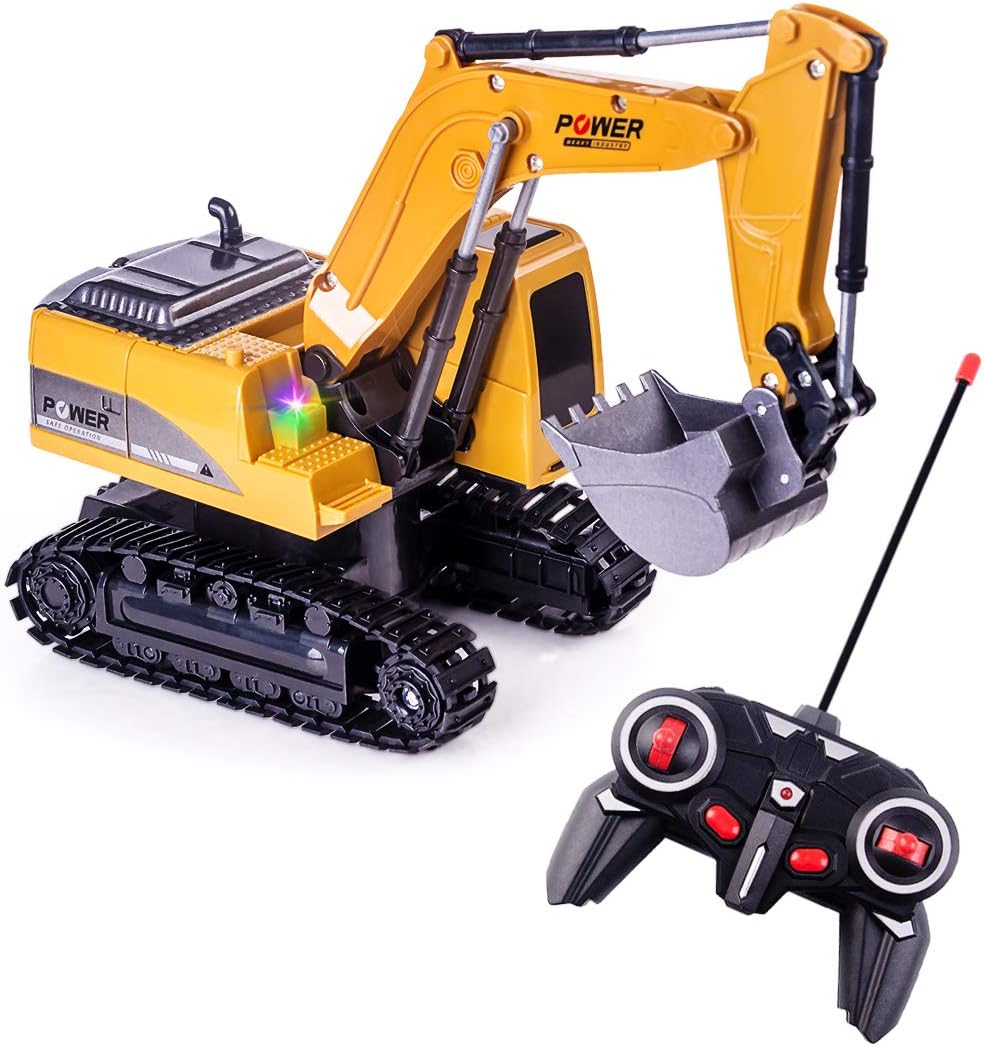 Highttoy Remote Control Excavator Digger RC Construction Toys for Kids Digger Tractor Toys for Boys Age 3 4 5 6 7 8 Gifts 1:24 Scale 6 Channel Diecast Remote Control Digger Toy with Led & Sound