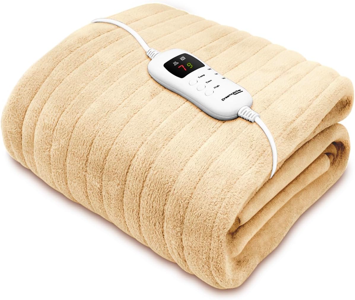 Dreamcatcher Cream Heated Throw Electric Blanket, 160 x 120cm Heated Blanket Machine Washable Soft Micro Fleece Electric Throw Overblanket with 9HR Timer and 9x Control Heat Settings