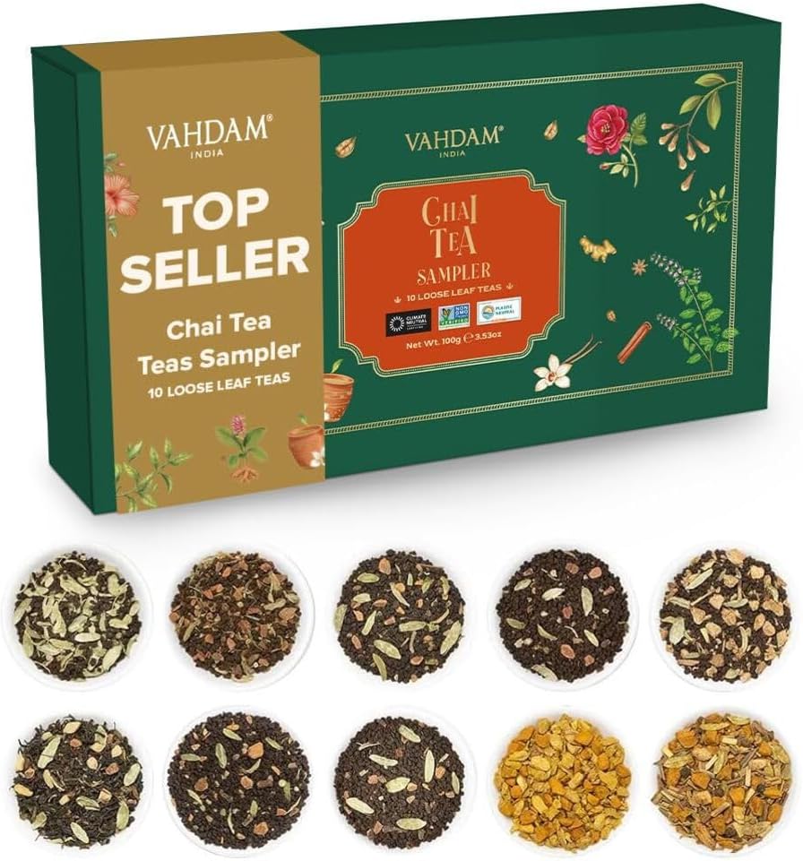 VAHDAM, Assorted Chai Tea Sampler (10 Teas) Indian Exotic Chai Blends with 100% Natural Ingredients | Loose Leaf Tea Sampler