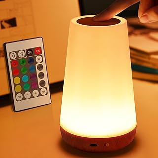 LED Night Light Bedside Lamp Touch and Remote Control Dimmable Tabletop 13 Colors Changing 5 Brightness Adjustable Rechargeable Portable Lamp for Baby Kids Bedroom Living Room Outdoor Camping