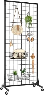 SPACECARE Gridwall Panel Display Stand 2.1' x 5.5' Ft, Heavy Movable Floorstanding Detachable Girdwall for Easy Transport, Standing Grid Tower with Extra Hooks, Display Rack for Retail and Craft Fair