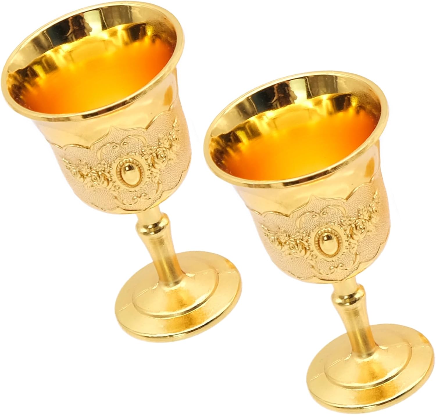 Bakiauli 2pcs Vintage Chalice Goblet, Gold Wine Glasses, Glasses Embossed Cup for Home, Party, Wedding, Christmas, Milk, Whiskey