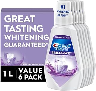 Crest 3D White Brilliance Whitening Mouthwash, Alcohol Free, Clean Mint, 1L (33.7 fl oz), Pack of 6