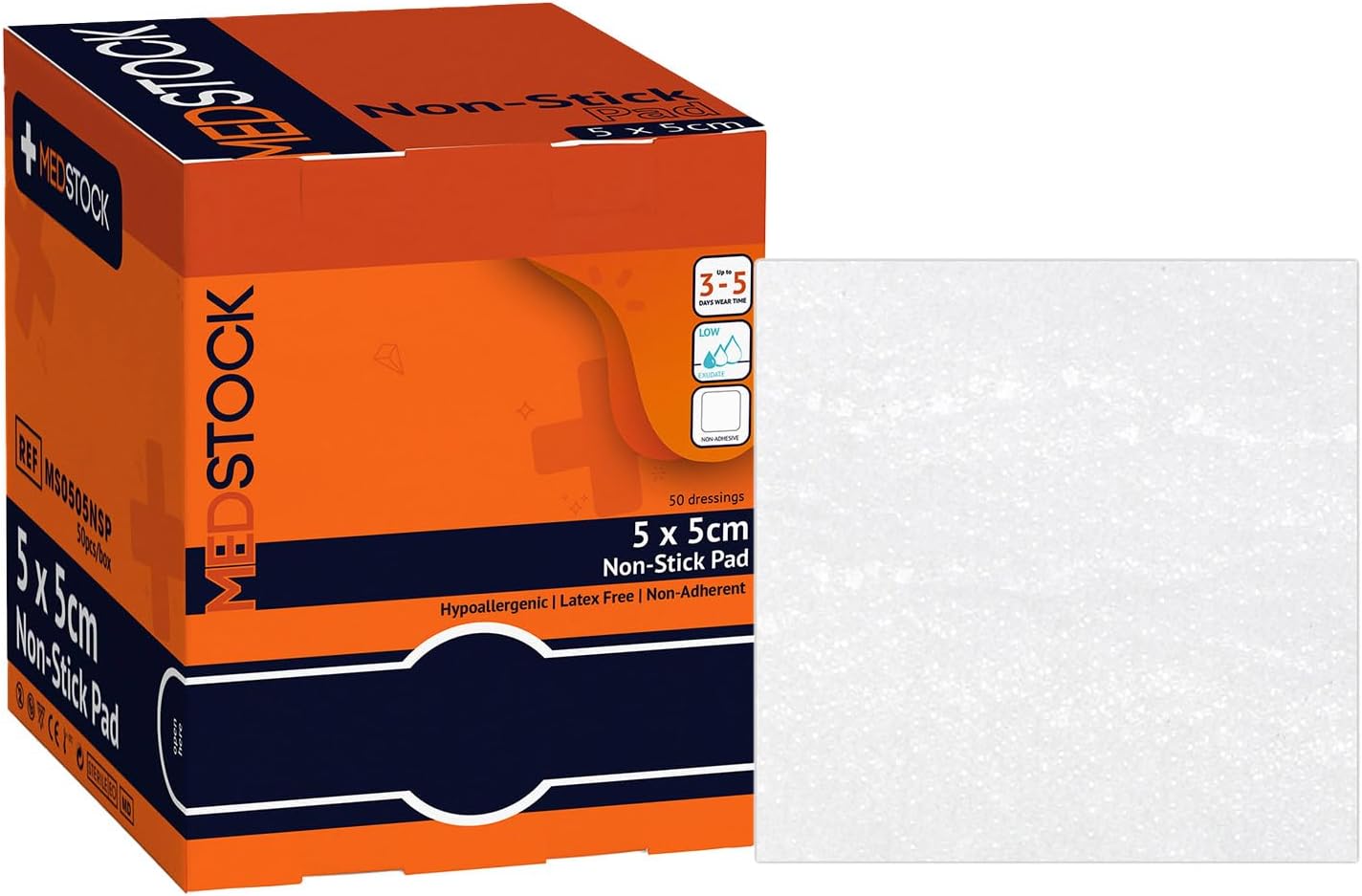 Non-Stick Pad, 2"x2" (Pack of 50), Gauze Pad Dressing, Non-Stick Wound Care, Surgical Grade, Fragile Tissue Protection, High Absorption, Porous Film Skin Contact Layer, Non Woven Fabric