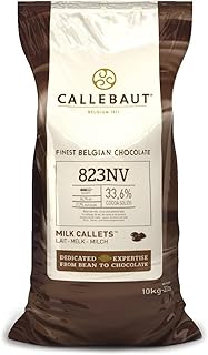 Callebaut 823 Milk Chocolate Callets - 22 LBS Belgian Baking Chocolate Callets - Min 30.2% Cocoa butter, 4.9% fat free cocoa, 6% Milk fat, 15.8% Fat free milk - Recipe 823NV-595 - 22 Lbs (10 kg)
