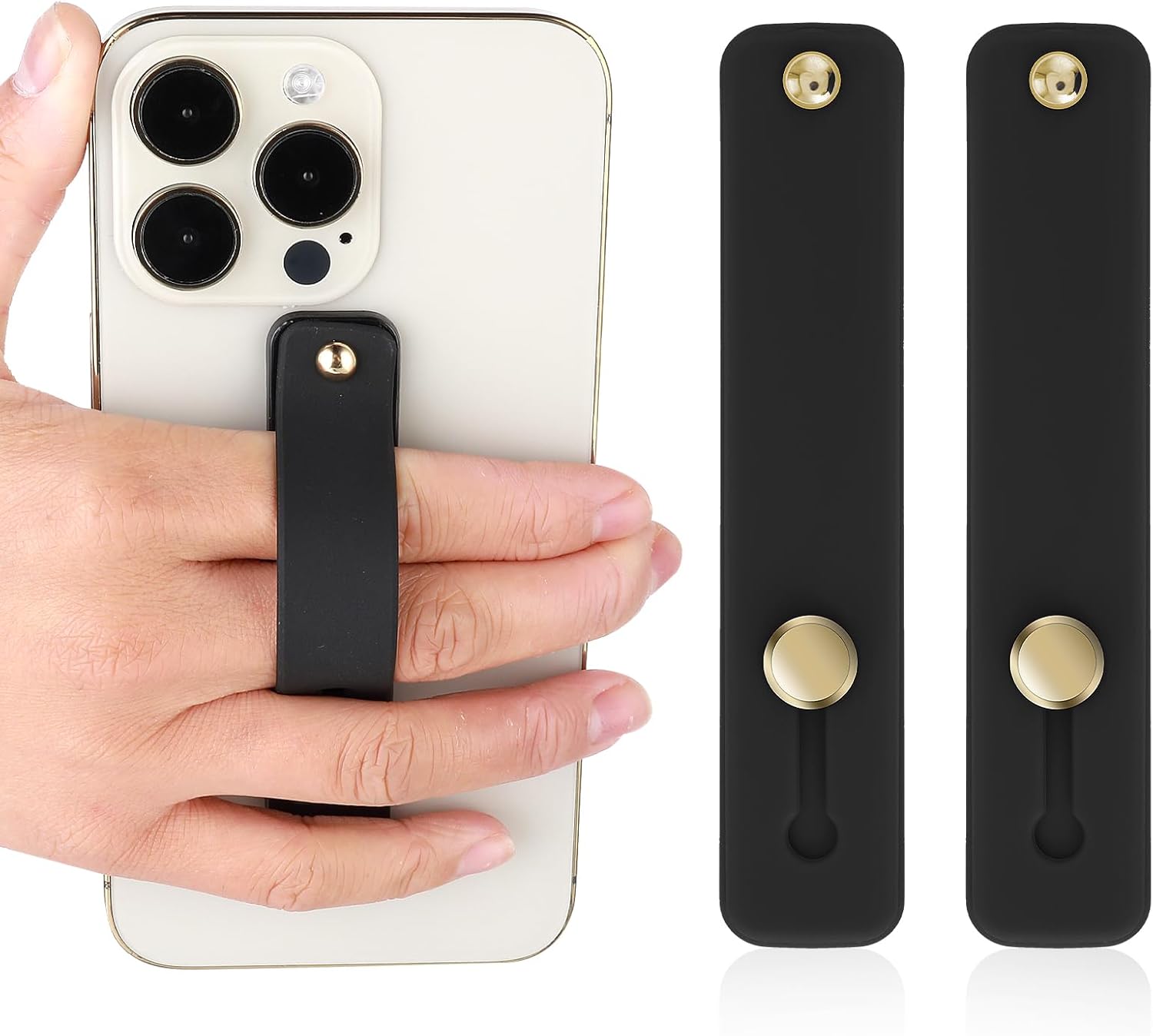 WLLHYF Phone Strap - 2 PCS Silicone Kickstand Grip Loop for Most Smartphones (Black)