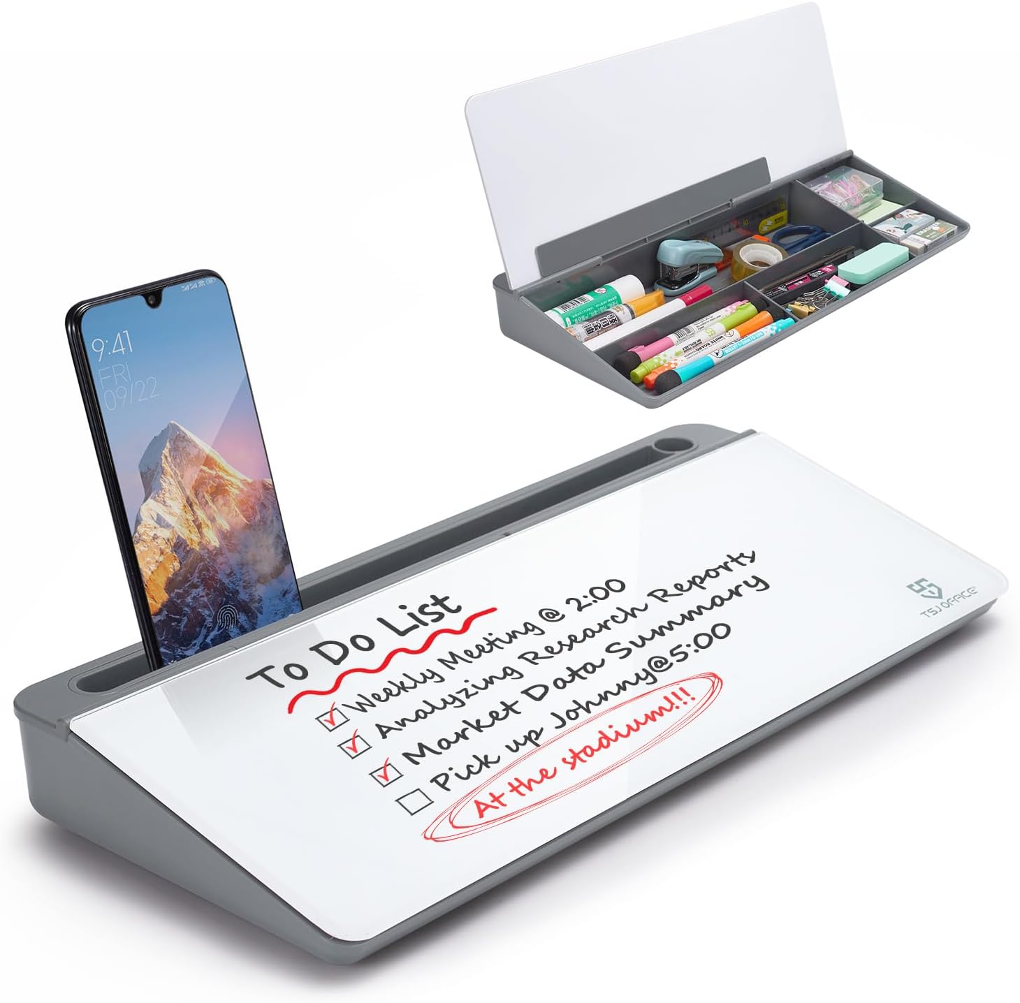 Small Glass Desktop Whiteboard Dry-Erase-Board - Computer Keyboard Stand White Board Surface Pad with Drawer, Desk Organizers with Accessories for Office, Home, School Supplies
