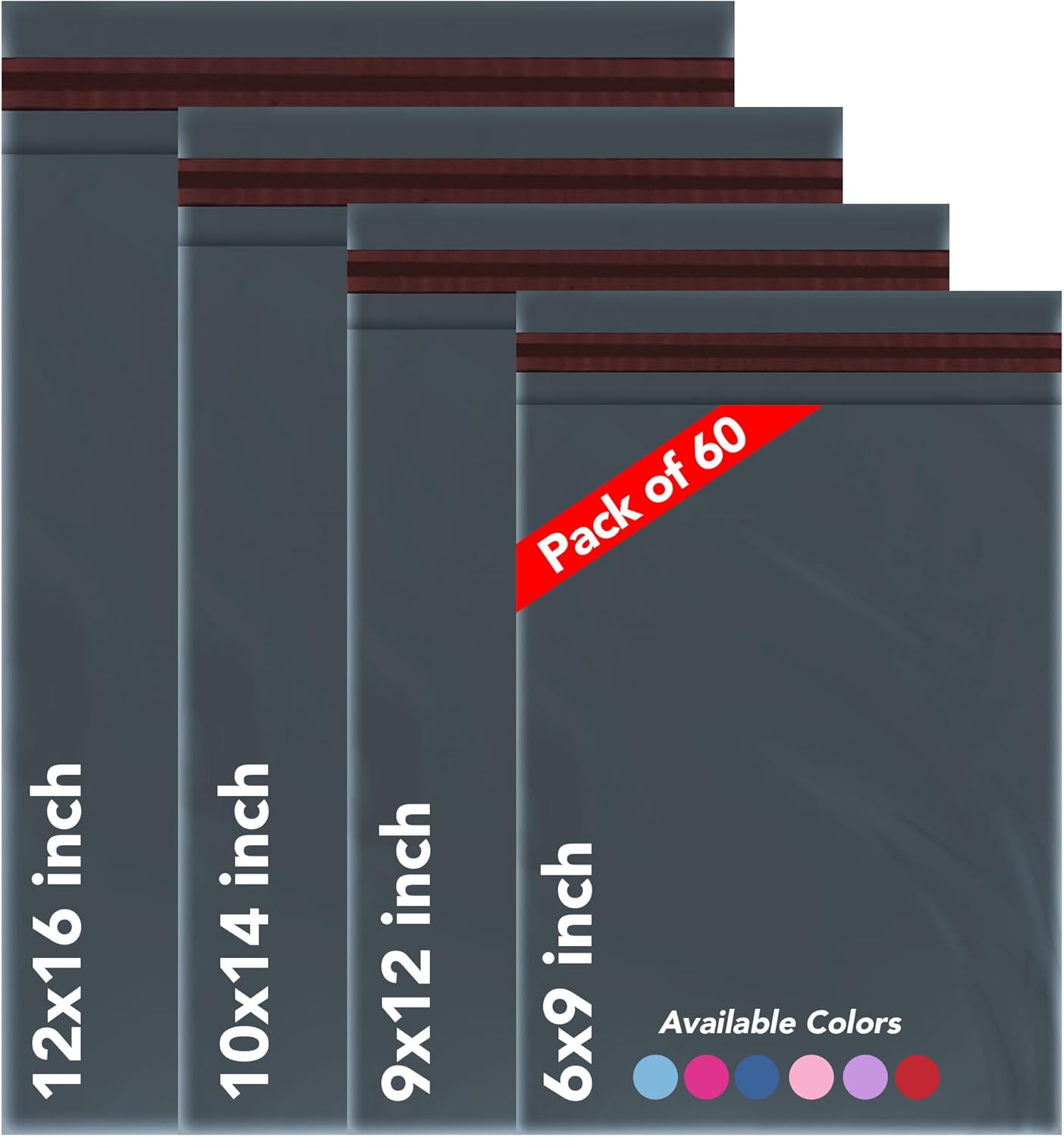 ISOUL 60 Mixed Size Grey Mailing Bags, Self Seal 4 Size Strong Waterproof Poly Plastic Envelopes for Parcels, Packaging, Small, Medium, Large Mail, Shipping Delivery Bags