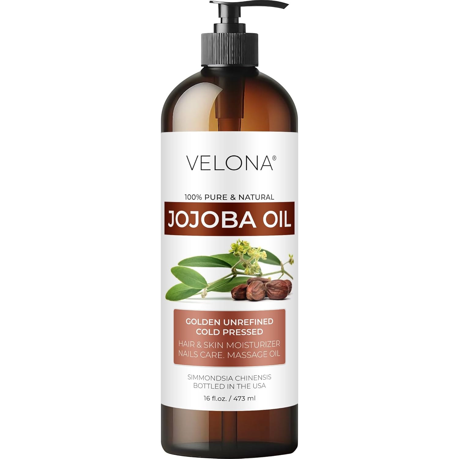 Jojoba Oil - 16 fl oz (With Pump) | 100% Pure and Natural | Golden, Unrefined, Cold Pressed, Hexane Free | Moisturizing Face, Hair, Body, Skin Care