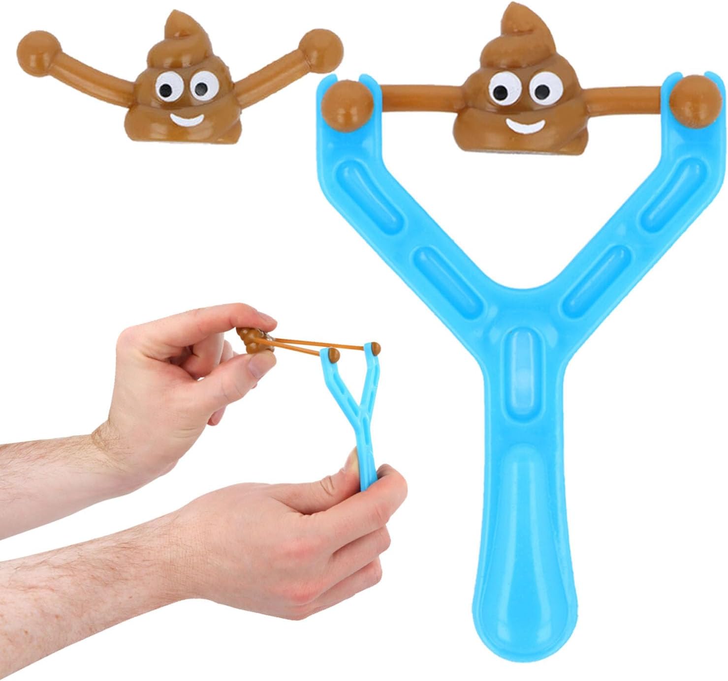 Stretchy Poop Slingshot - 1 Pack, Catapult Toy with Poo Bullets, Sticky and Stretchy Realistic Prank, Fidget Toy, Novelty Gag Toy Soft Rubber Poo
