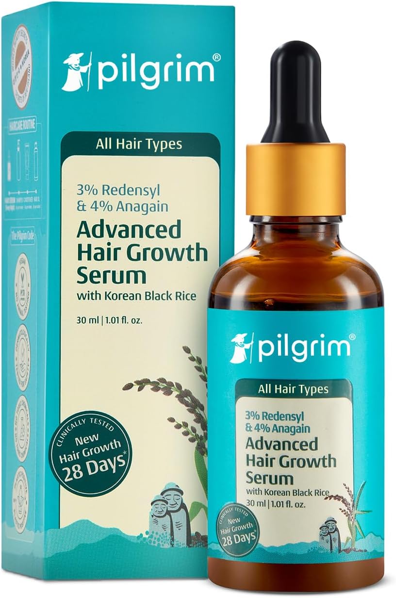 Pilgrim Redensyl 3% + Anagain 4% + Baicapil Advanced Hair Growth Serum (30ml) for Scalp with Korean Black Rice | Control Hair Fall, Stimulate Hair Regrowth, Increase Hair Density | Women & Men
