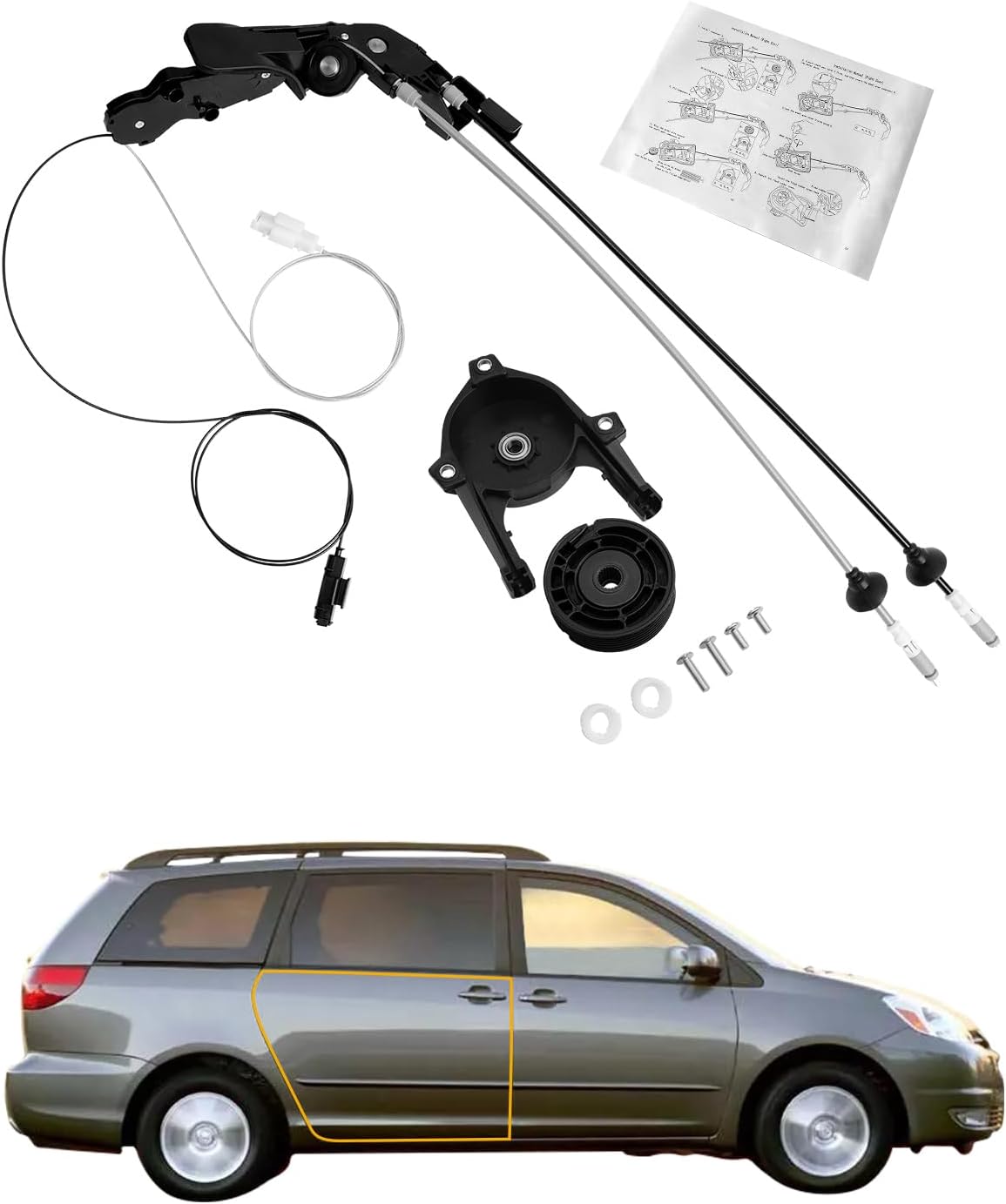 Sliding Door Cable Assembly, Rear Right Passenger Side, Compatible with 2004-2010 Toyota Sienna 3.3L 3.5L V6, 85620-08042 69631-08030 924-550, Auto Power Door Spool Control Cable Repair Kit w/o Motor