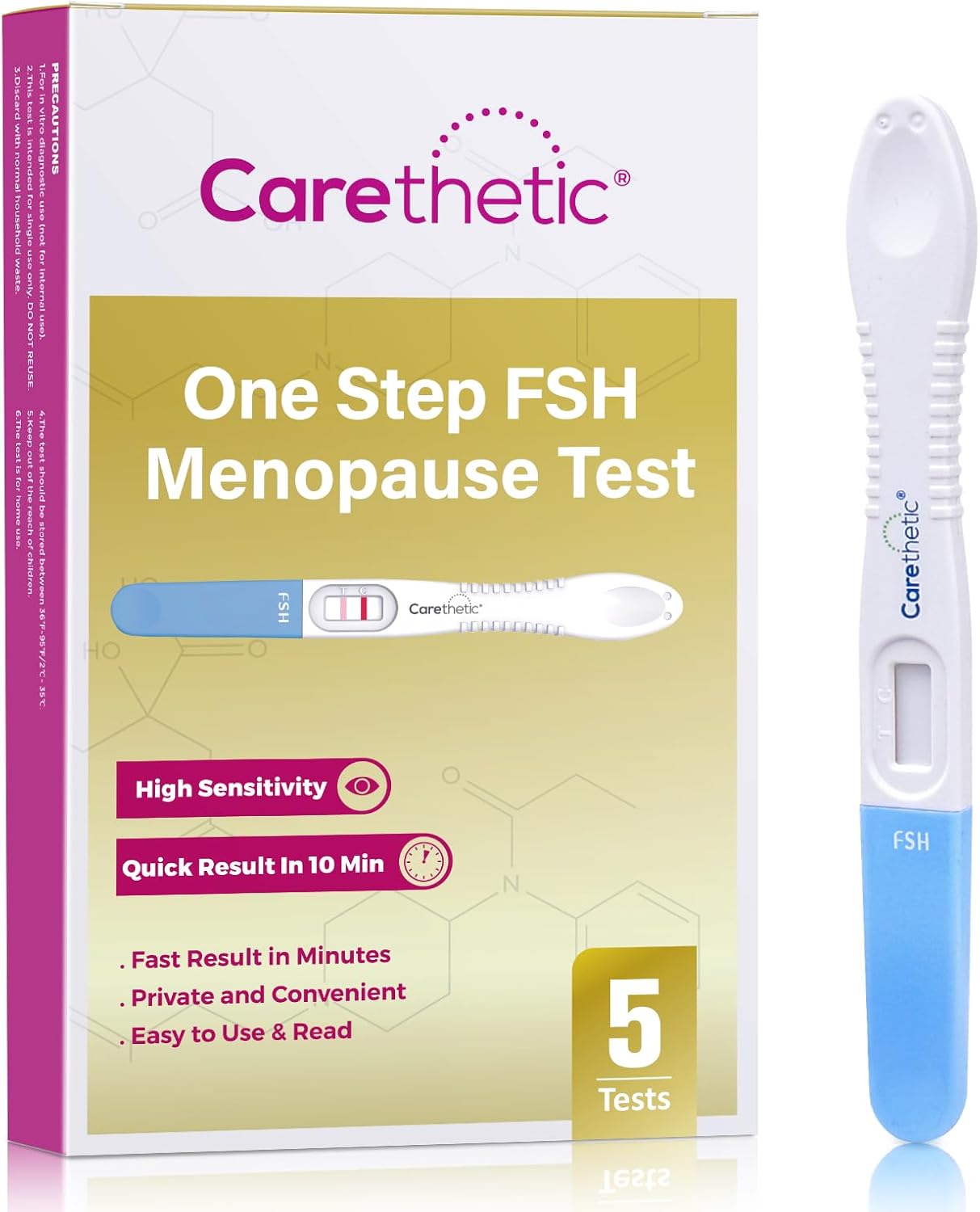 [5 Pack] Carethetic FSH Menopause Test Kit - Midstream At-Home Menopause Test, High-Sensitivity FSH Detection for Perimenopause & Fertility Monitoring