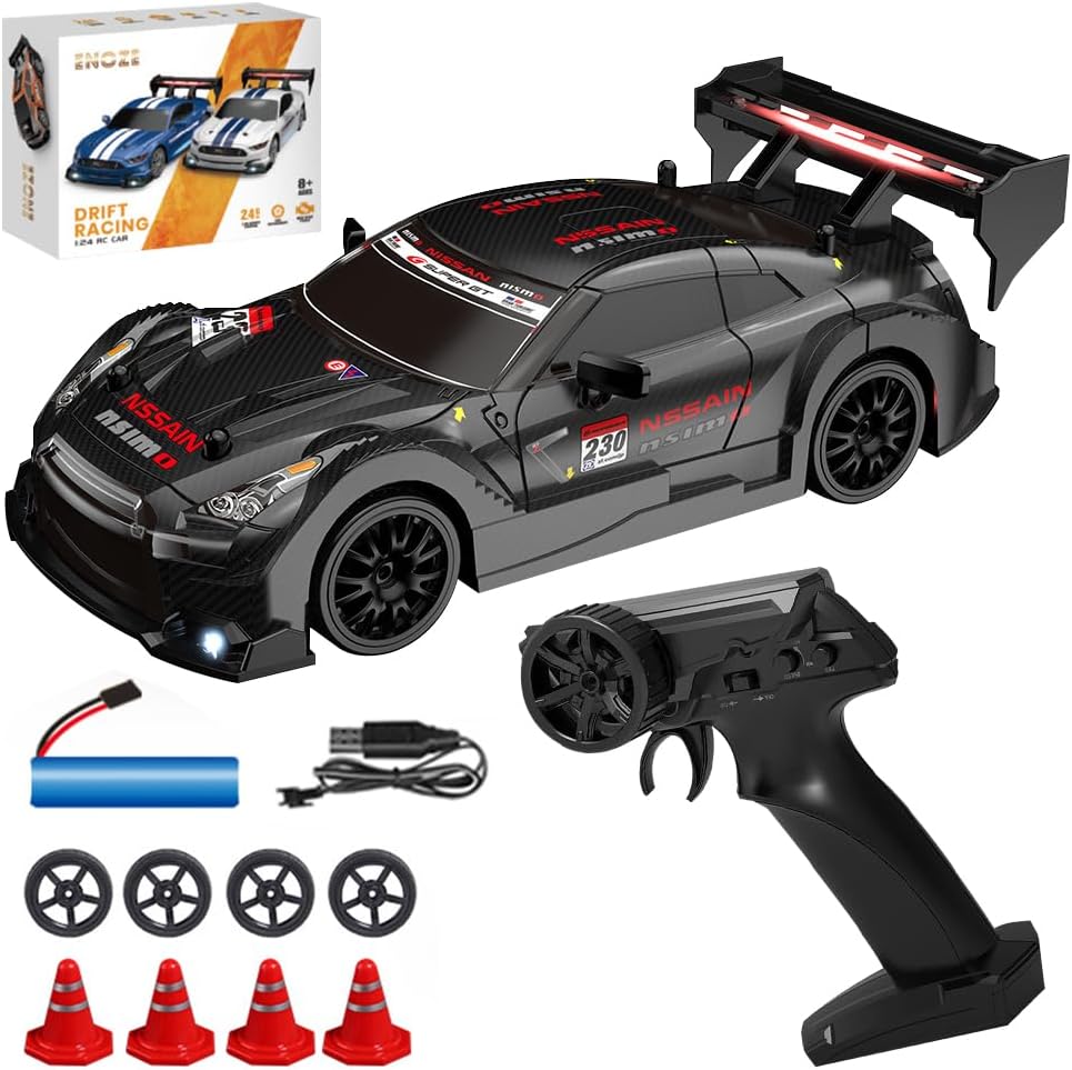 DAJASD RC Drift Car, 1:24 2.4Ghz Remote Control Car with Cool Lighting & 2 Batteries 50Mins Play Time, 30km/h High Speed 4WD Racing RC Drifting Cars, Radio Controlled Cars Toys Gifts for Kids Adults