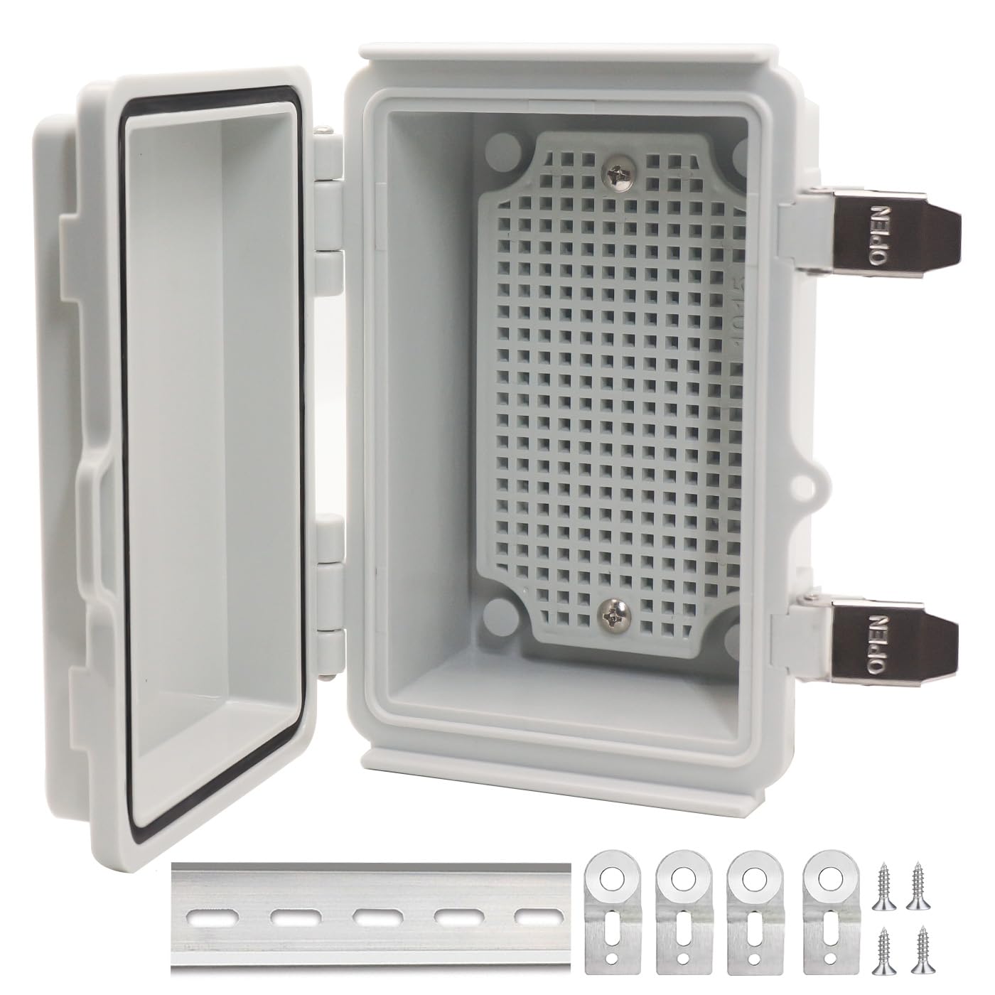 Electrical Box, Outdoor Waterproof Box IP67 Junction Box with Mounting Plate,ABS Plastic Project Box Power Cord Enclosure Grey 5.9" Dx3.9 Wx2.8 H