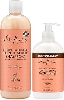 SheaMoisture Shampoo and Conditioner Set, Coconut & Hibiscus Curl & Shine, Curly Hair Products with Coconut Oil, Vitamin E & Neem Oil, Frizz Control, Family Size, 16 Fl Oz Ea