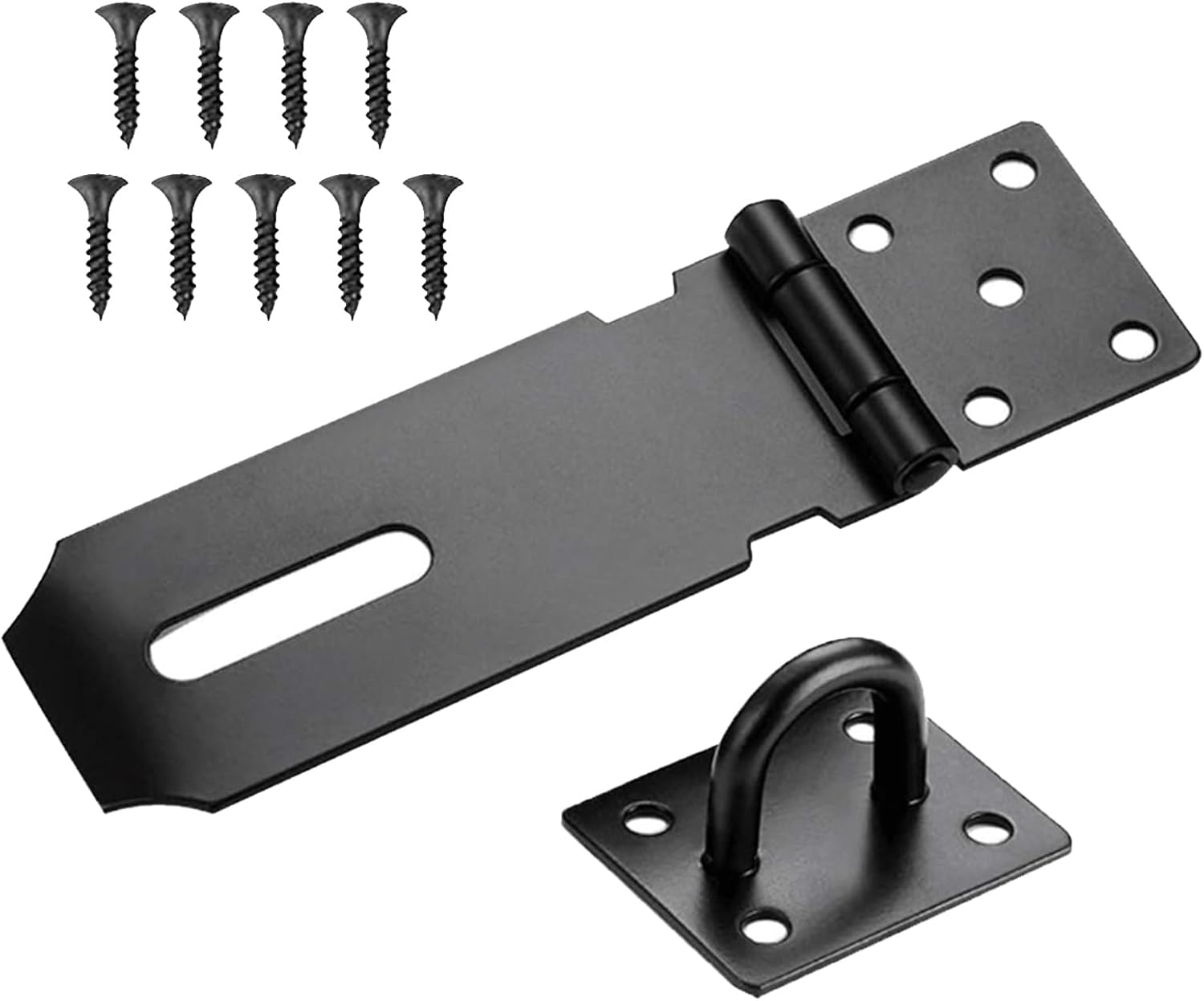 1 PCS 4 Inch Shed Door Latch Gate Lock Latch Hinge Padlock Catch Door Clasp Latch Security Hasp,hasp and Staple,Door Padlock Buckle for Doors, Windows, cabinets, pet Cages, lockers Etc(Black)
