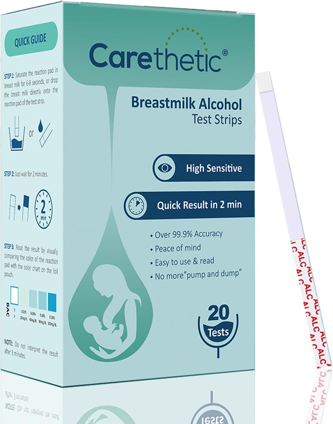 Alcohol Test Strips for Breastmilk, High Sensitivity for Alcohol Detection with Accurate Results at Home - Individually Sealed Pack, Quick Result in 2 Min (20-Pack)