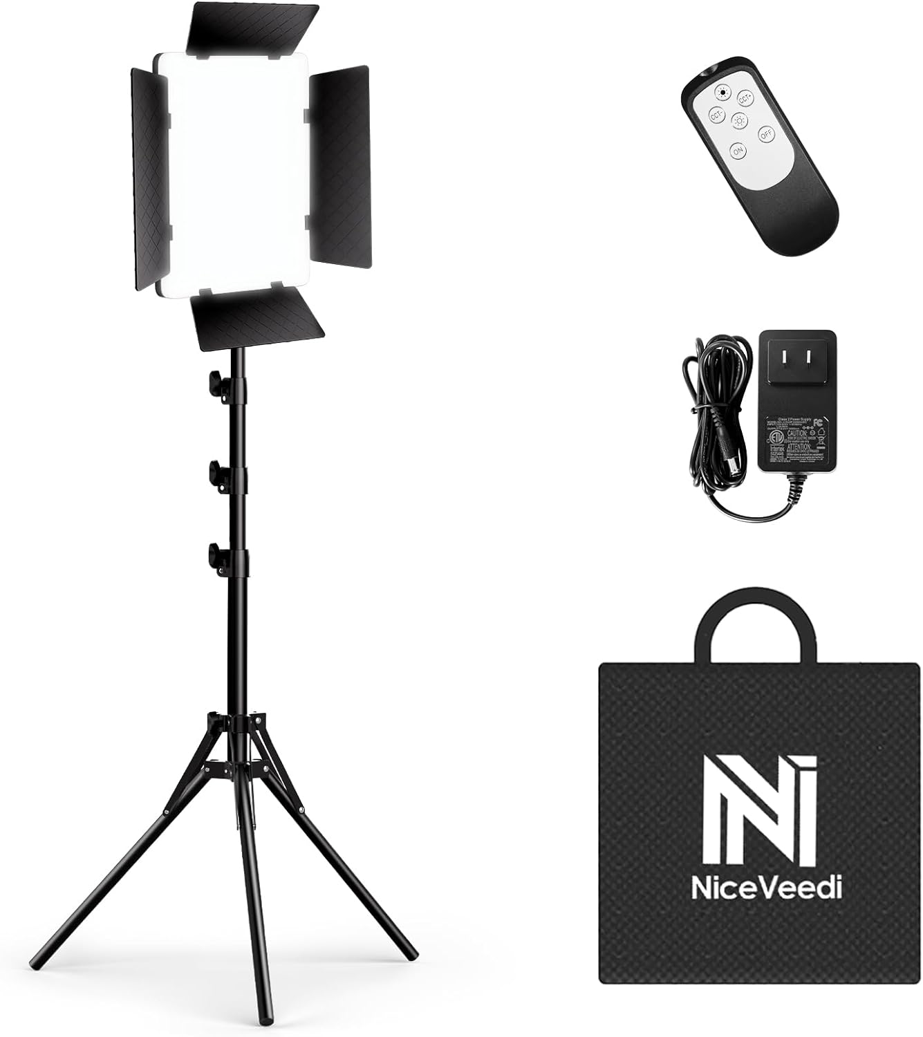 NiceVeedi 36W Photography Lighting, Bi-Color Studio Light, CRI 95+, Dimmable AC Adapter Powered LED Video Light Kit with Remote Control & 72” Tripod, Light for Video Recording/YouTube/TikTok/Ins