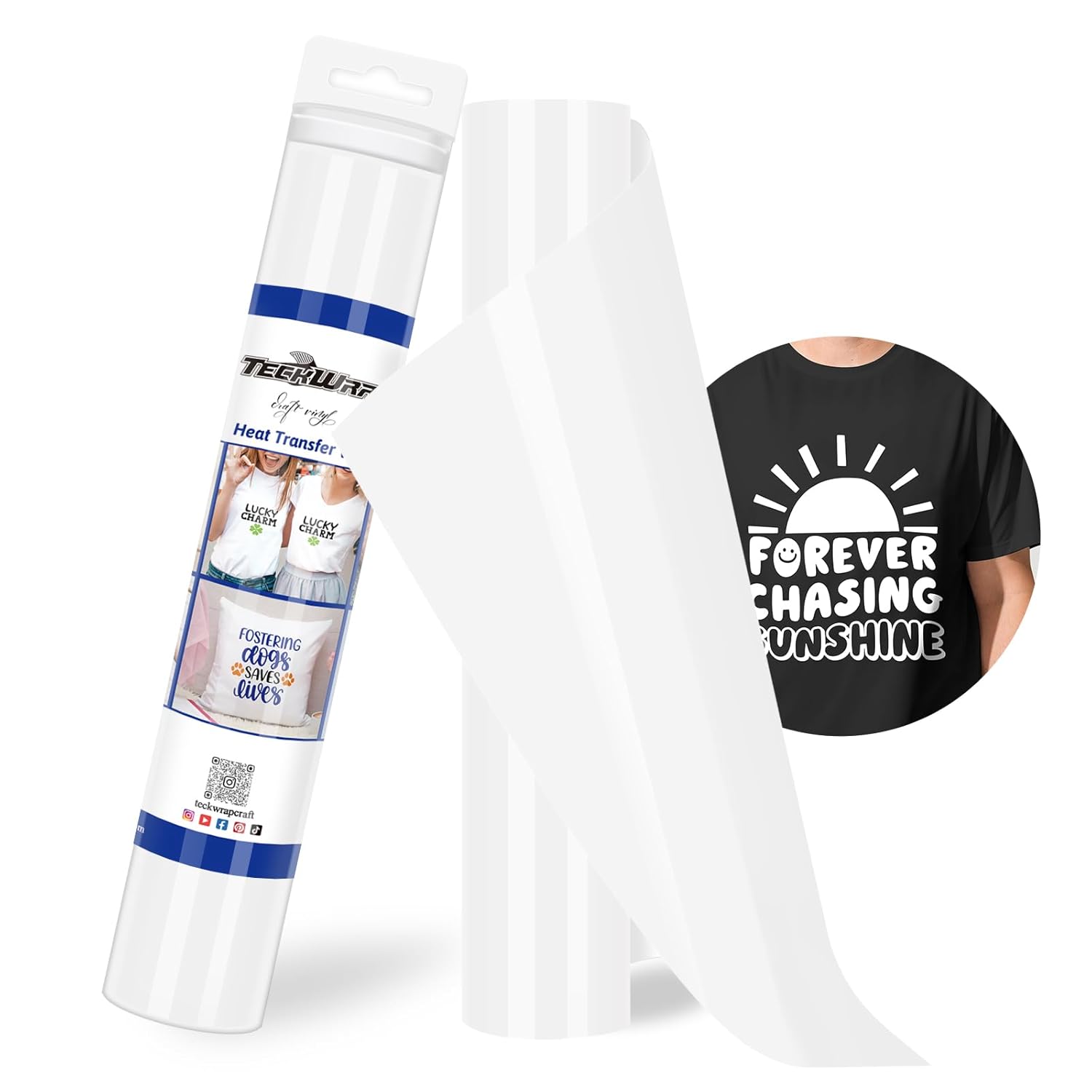 TECKWRAP Heat Transfer Vinyl, 30.5 cm x 305 cm White Iron On Vinyl for DIY Clothing, Shirts and Hats, Fabric White HTV Vinyl Iron On, Compatible with Heat Press and Craft Cutting Machines