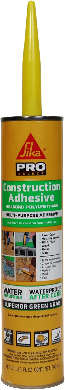 SikaBond Construction Adhesive, Gray, Advanced Polyurethane for Outdoor. Water immersible & Waterproof, 10 fl.oz
