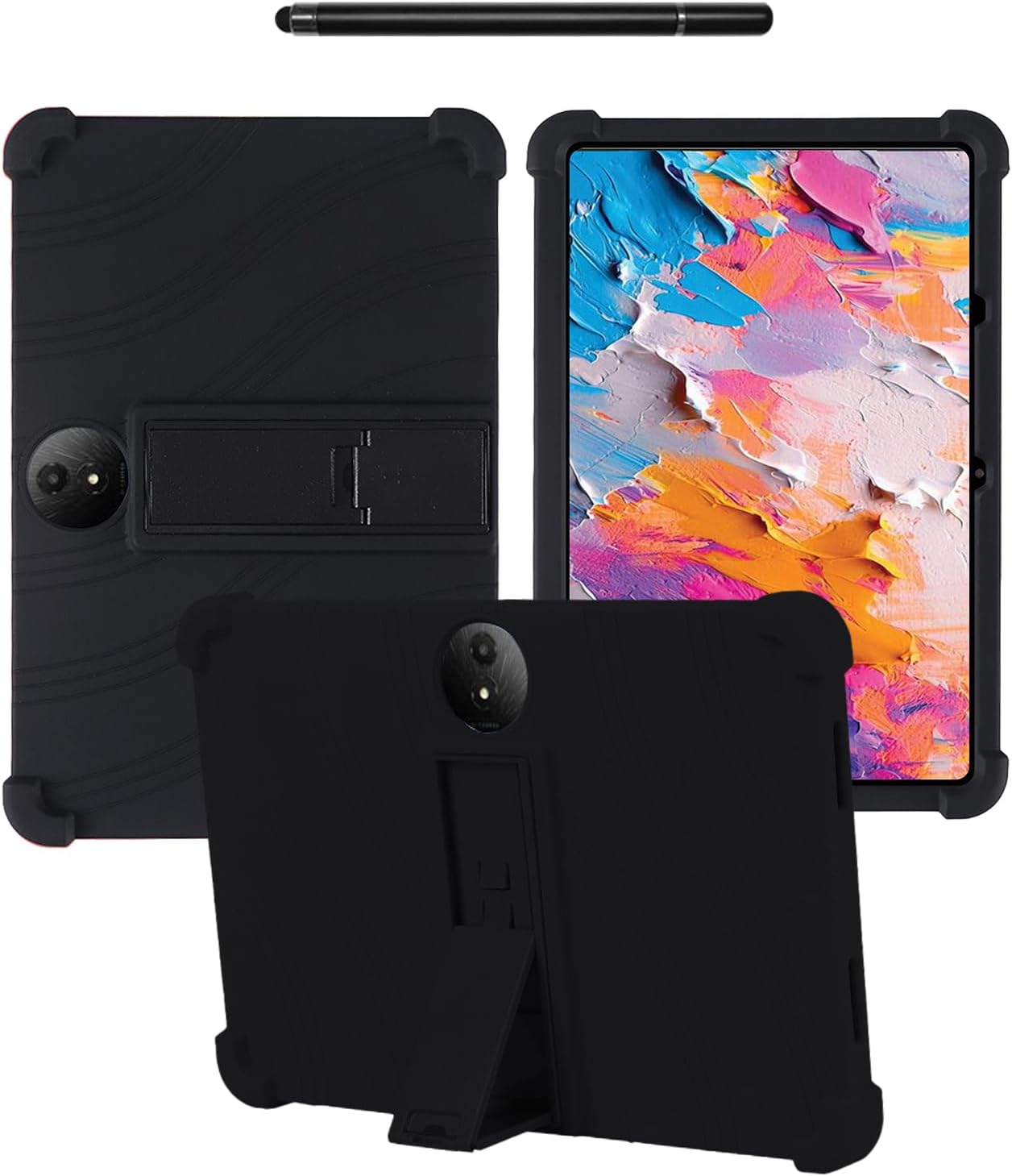for TCL NXTPAPER 11 Plus Tablet 11.5 inch Tablet Case,BOVUGAC Soft Silicone with Capacitive Pen,Adjustable Stand Shockproof Kids Friendly for NXTPAPER 11 Plus 11.5" Tablet(Black)