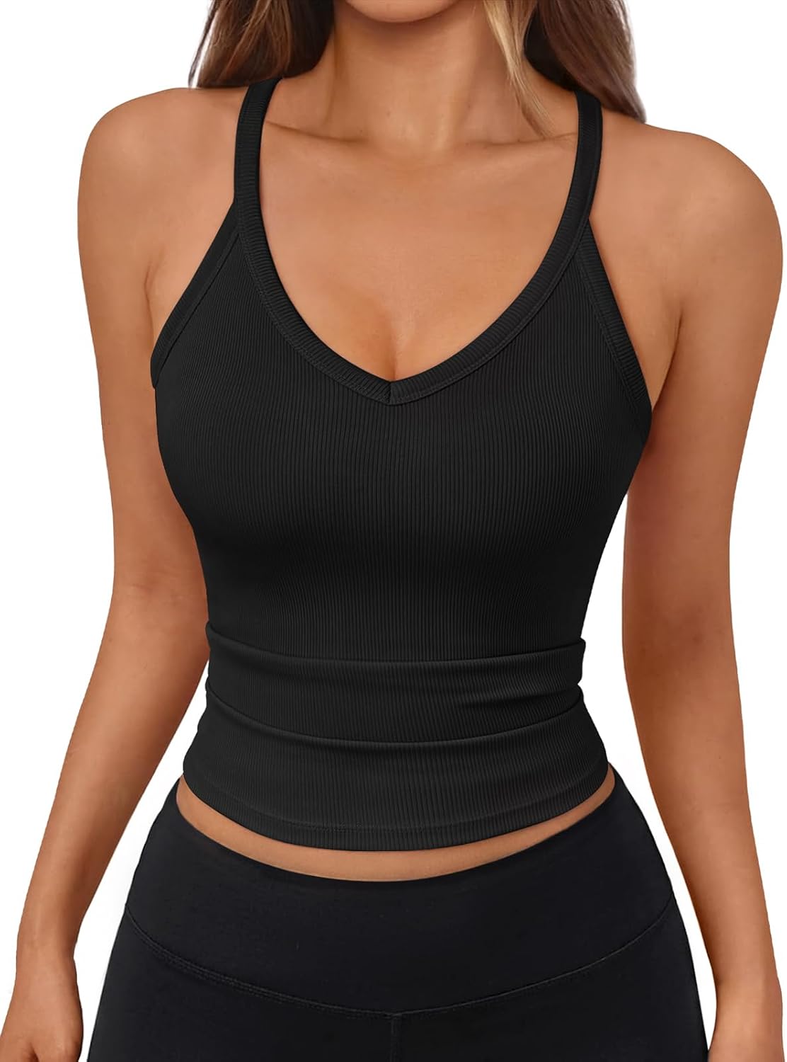 Trendy Queen Womens Racerback Ribbed Tank Tops V Neck Workout Summer Sleeveless Tops