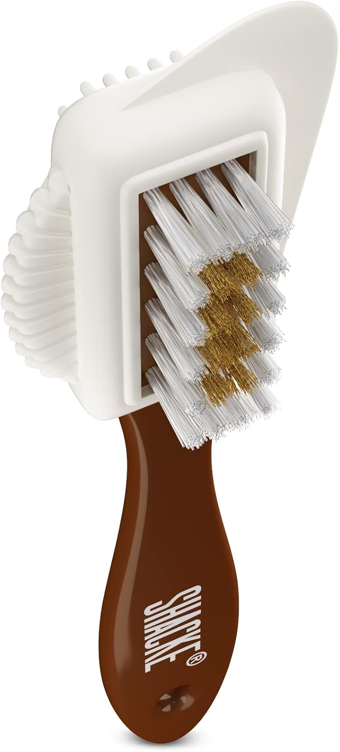 Suede Brush & Nubuck Cleaner – 4-Way Suede Cleaning Brush for Shoes | Suede Shoe Brush & Suede Cleaner — Rubber Bristles, Welts, Nylon/Brass Lift Dirt from Shoes, Boots, Bags & Purses
