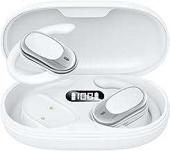 Adjustable Silicone Open Ear Headphones Wireless Bluetooth 5.4, IPX7 Waterproof, 80Hrs Playtime, Over The Ear Earbuds, Bone Conduction Open Ear Earbuds for Running and Workout, Charging Case, White