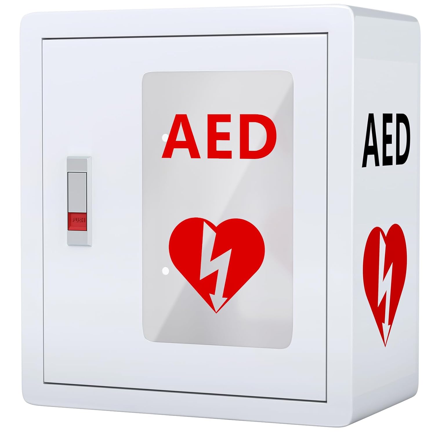 NLShan Wall Mounted AED Defibrillator Cabinet, Metal Steel Plate Storage Cabinet with Snap Lock, Fit All Brands of AED, 14.2 x 7.9 x 15.8 Inch
