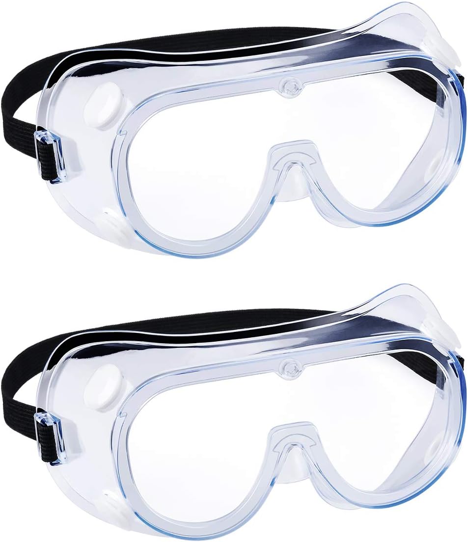 YunTuo 2 pack Safety Goggles, Adjustable,Lightweight Anti-Fog Protective Safety Glasses, Eye Protection, White