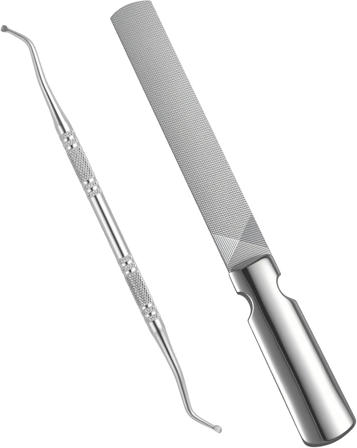 AUYAO 2Pcs Stainless Steel Nail File Professional Nail File, Double-Sided Buffing Nail Files Nail Trimmer with Non-Slip Handle, Tool for Unisex Nails Foot Hand Home Salon Travel