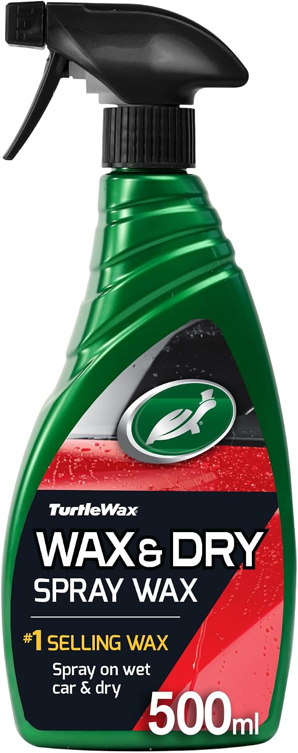 Turtle Wax 51800 Wax and Dry Car Spray Wax - 500ml, Easy One-Step Shine & Protection, Carnauba & Polymer Formula, Water Repellent, Streak-Free, High-Gloss Finish