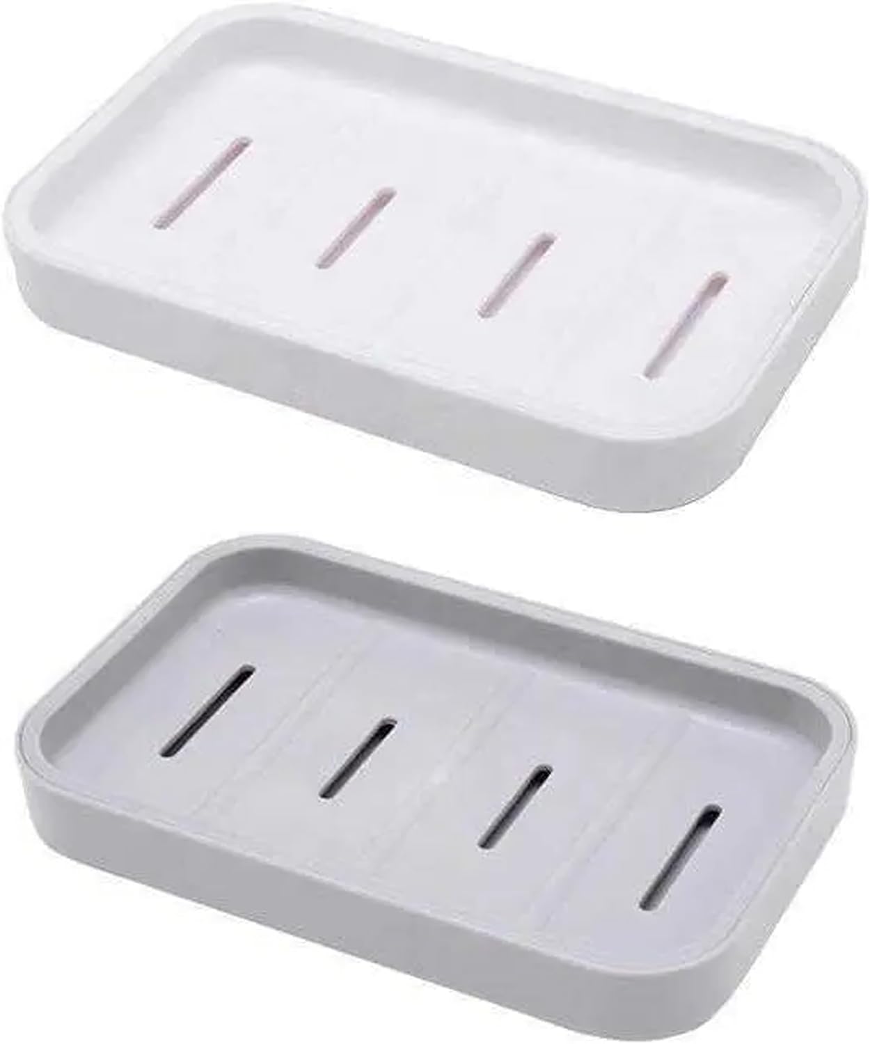 Senshuomy Soap Box and Dishes - Plastic Draining, Keep Soap Dry, For Bathroom, Shower, Kitchen - Easy Cleaning (White+Grey)