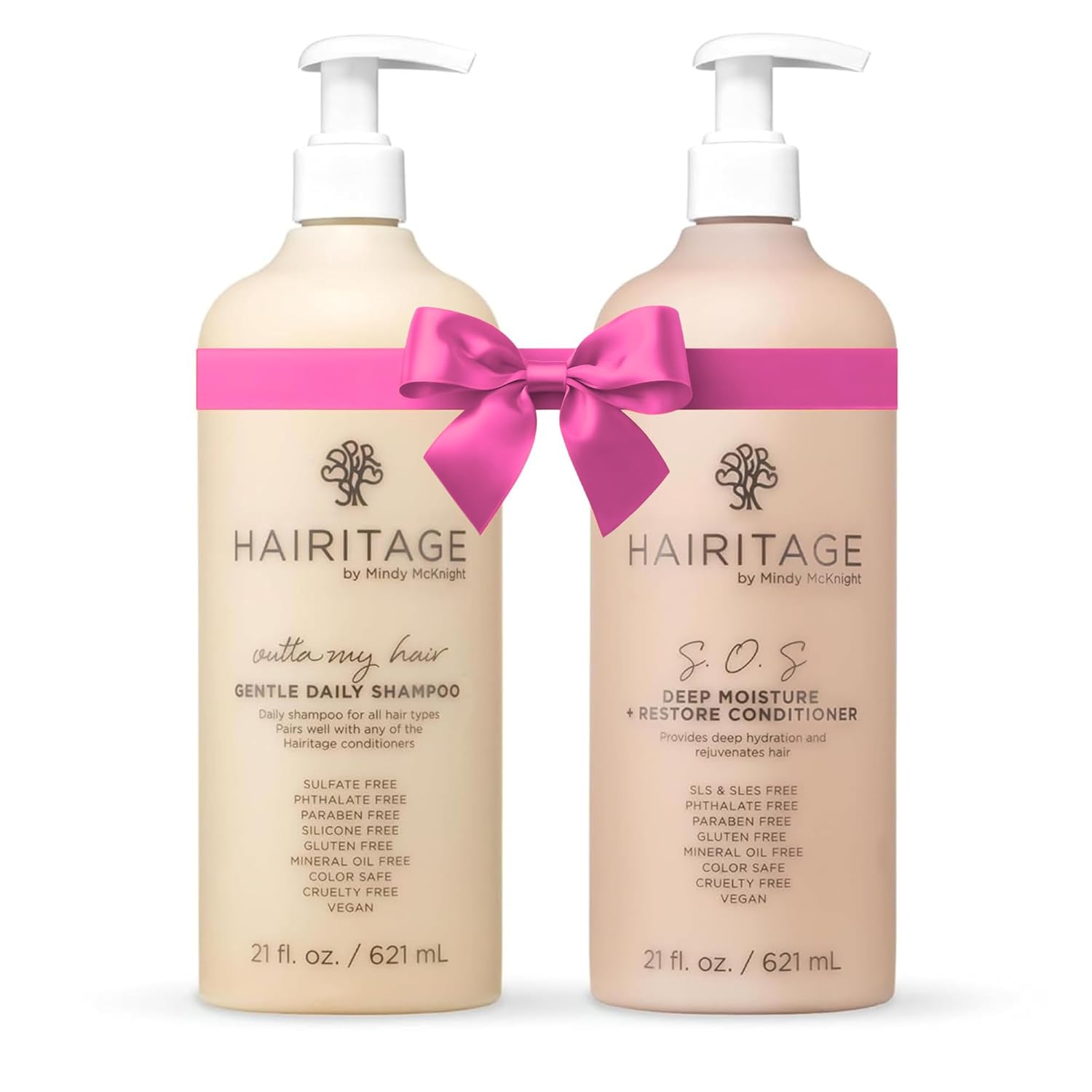 Hairitage Gentle Daily Moisture Shampoo and Conditioner Set - Split End + Bond Strengthening for Dry, Damaged Hair with Jojoba Oil - Anti-Frizz and Color Safe - Cherry + Amber Scent (21oz. 2-pack)