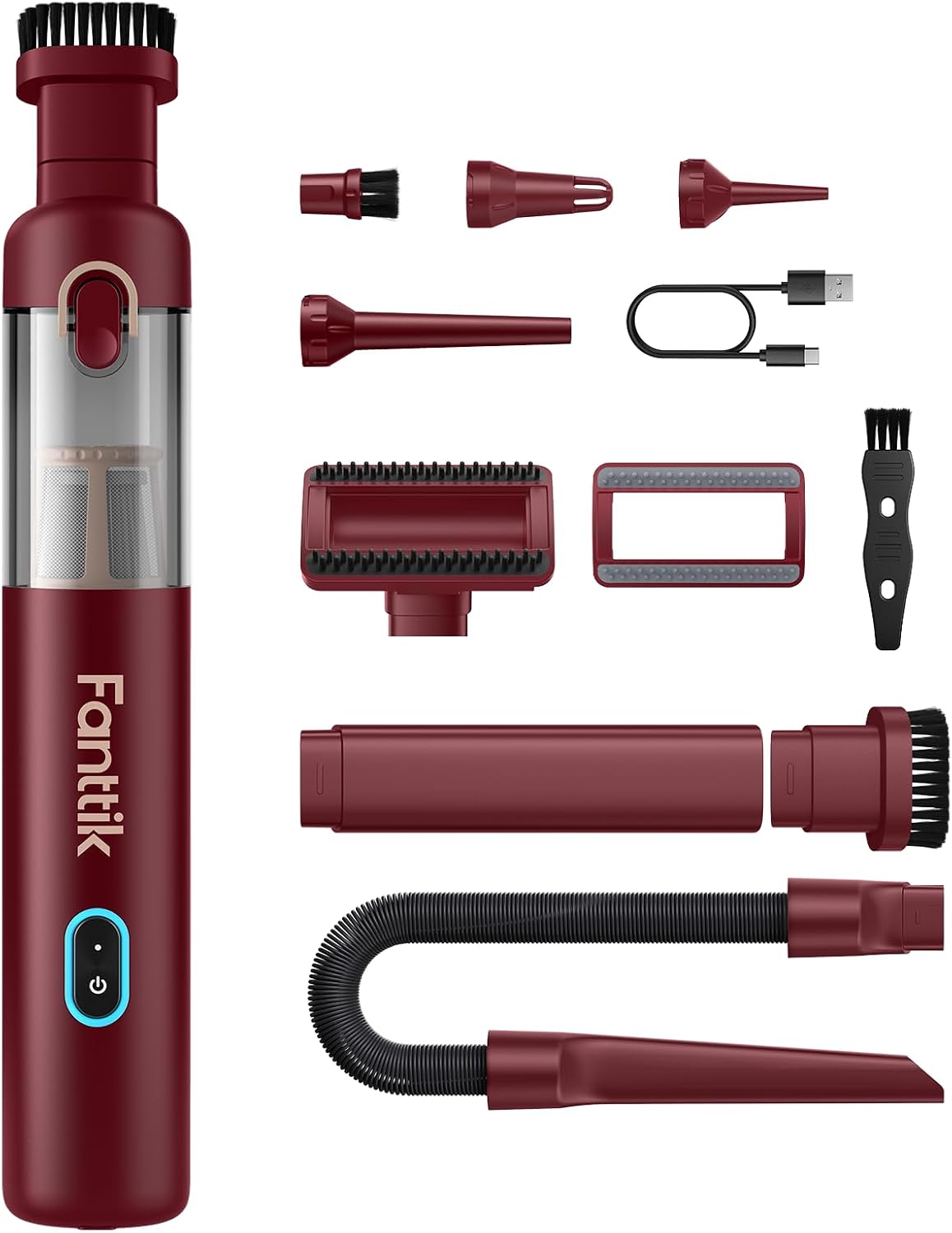 Fanttik Slim V8 APEX Cordless Car Vacuum & Air Duster, 4-in-1 Portable Mini Vacuum with 19000pa Suction Power for Pet Hair, Type-C Charge, One-Touch Empty for Car, Office Desk, Keyboards (Red)