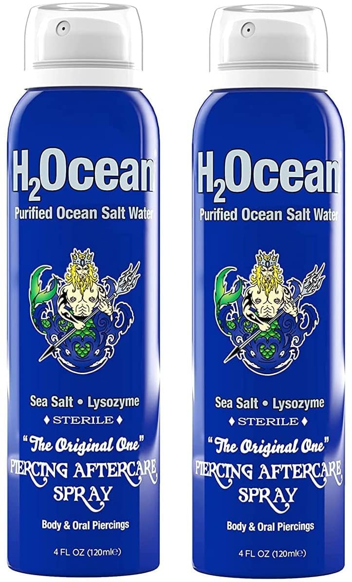 H2Ocean Piercing Aftercare Spray, Saline Spray for Piercings Cleaning Solution, with Sea Salt Nipple, Ear, Nose, Lip, Belly Piercings Cleaning Spray with Sea Salt & Bump Treatment, Set of 2