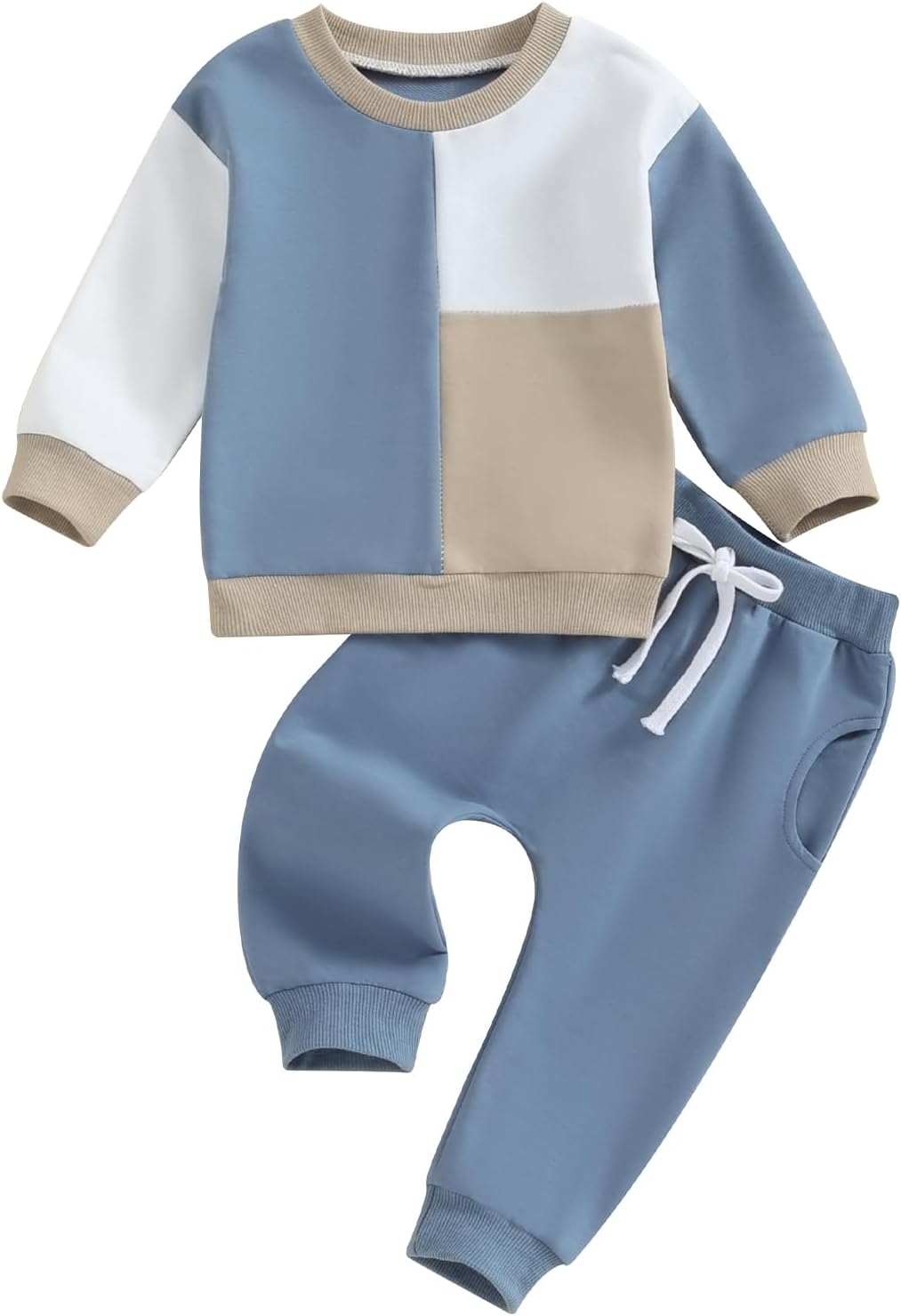 Vioyavo Toddler Boys Girls Tracksuit Outfit Contrast Color Long Sleeve Round Neck Sweatshirt Elastic Waist Trousers 2Pcs Sports Set