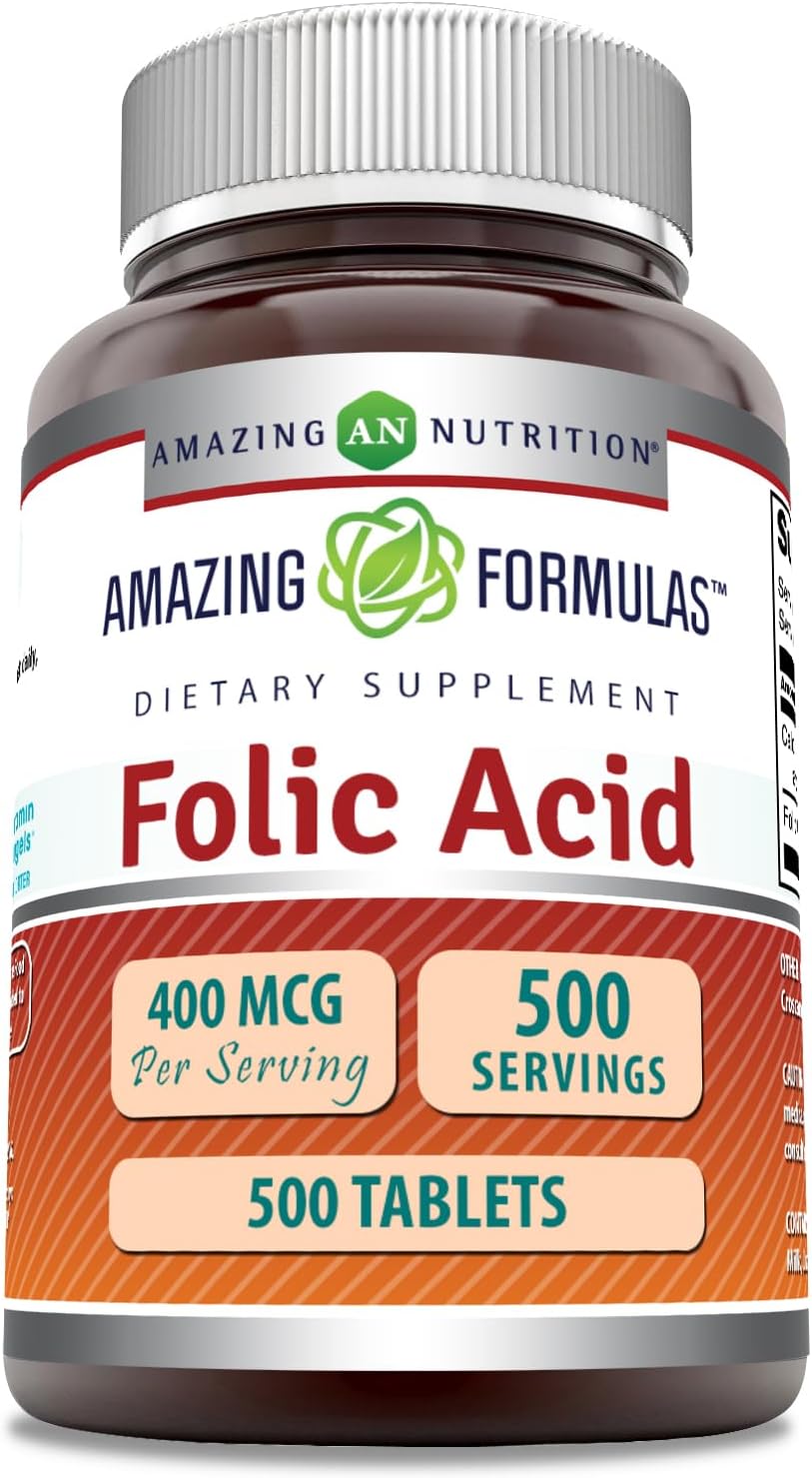 Amazing Formulas Folic Acid (Vitamin B9) 400 mcg | Tablets Supplement | Non-GMO | Gluten Free | Made in USA (1 Pack | 500 Count)