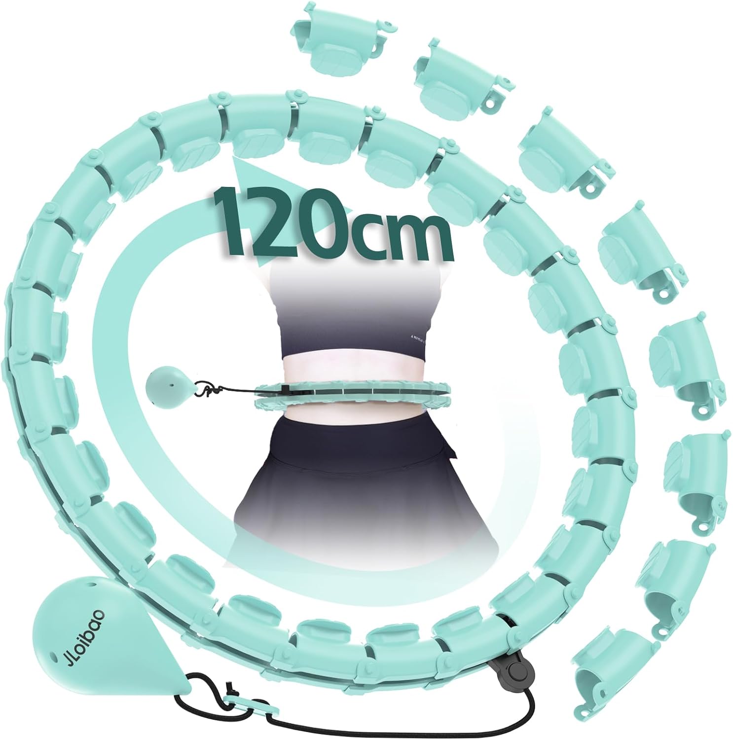 JLoibao Weighted Hula Circle Hoop for Adults weight loss, Infinity Fitness Hoop Plus Size 66-120cm, 24 Detachable Links, Exercise Hoop Suitable for Women and Beginners