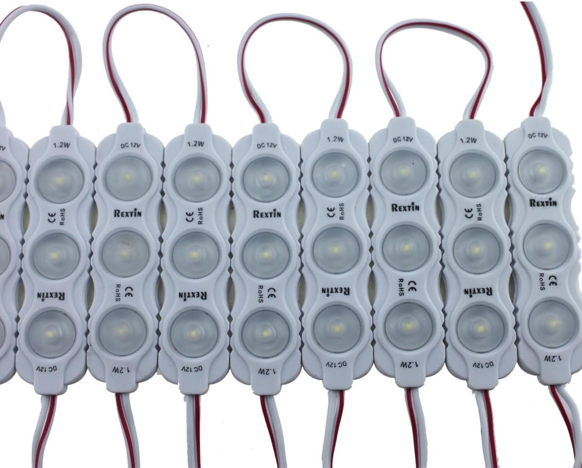 REXTiN Super Bright 200pcs New Model 2835 3 LED Module 120-150LM Per Module Waterproof Decorative Light for Letter Sign Advertising Signs with Tape Adhesive Backside (Red)