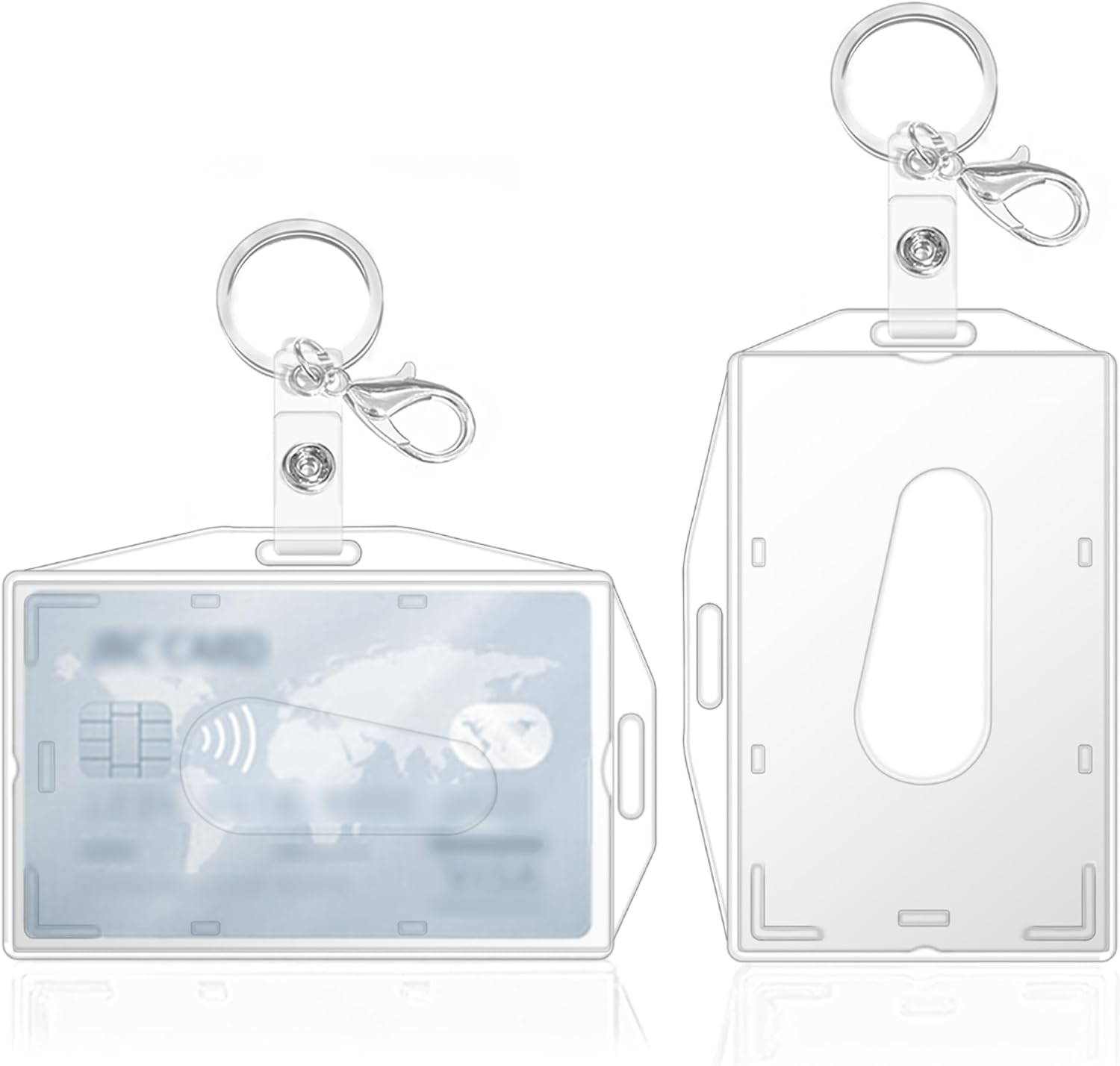 2 Pcs ID Card Holders with Keyring, Hard Clear Badge Holder, for ID Card Holder Office,School, ID Credit Cards,ID Clip,Pass Holder (2 Pcs Keyring)