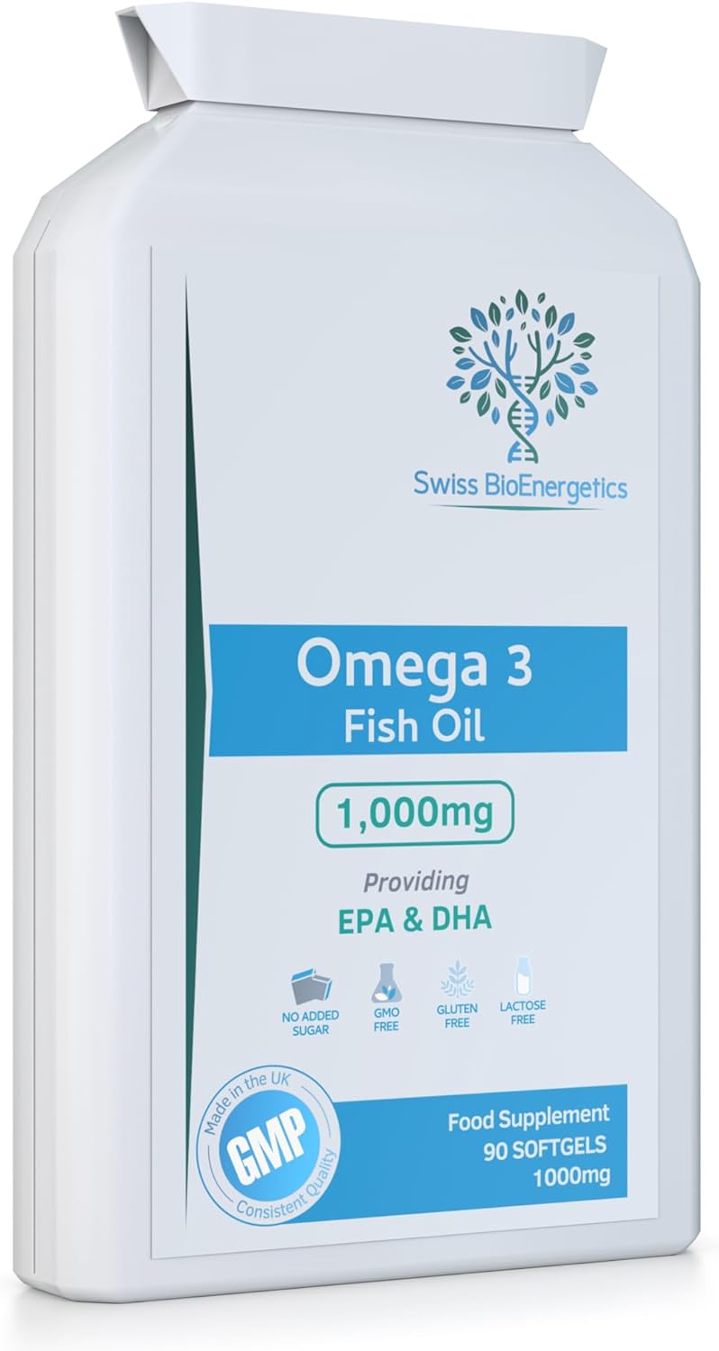 Omega-3 Fish Oil Soft Gels - Ultra Potent 1000mg, 90 Capsules - Full Strength EPA & DHA - Easy to Swallow Omega3 Fish Oils - Ultimate Joint, Heart & Brain Health Support Supplement - Made in The UK