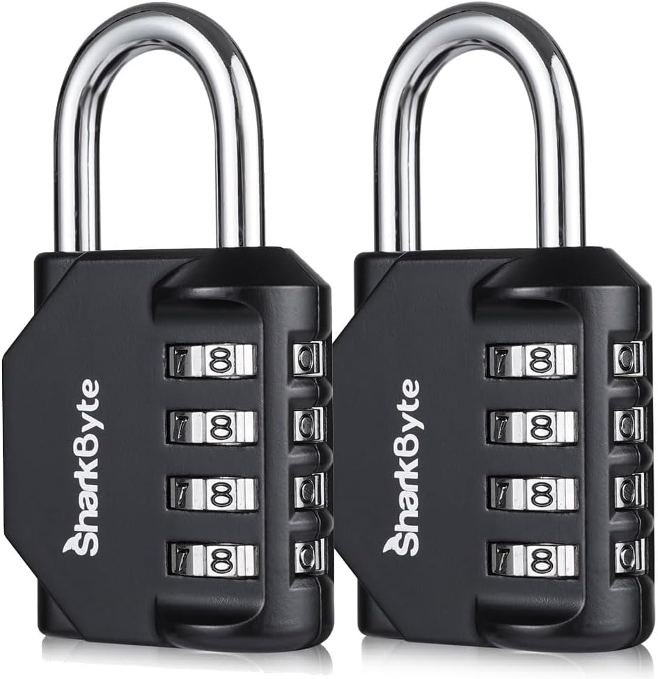 SharkByte 2-Pack Heavy Duty Combination Padlocks – 4-Digit Weatherproof Outdoor Lock, Keyless Resettable Lock for Gym, School, Locker, Shed, Toolbox, Storage & Site Use