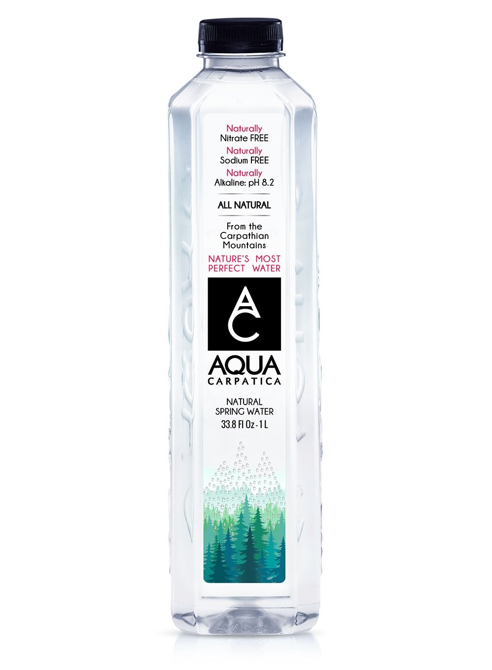 AQUA Carpatica Natural Spring Water with Electrolytes, Artesian Bottled Water, 1 Liter / 33.81 oz. (12 Pack)