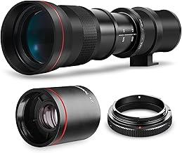 High-Power 420-1600mm f/8.3 HD Manual Telephoto Zoom Lens for Canon EOS 80D, EOS 90D, Rebel T3, T3i, T5, T5i, T6i, T6s, T7, T7I, T8I, SL3, EOS 70D, EOS 5D, EOS5D IV, EOS 6D II, EOS 7D II SLR Cameras