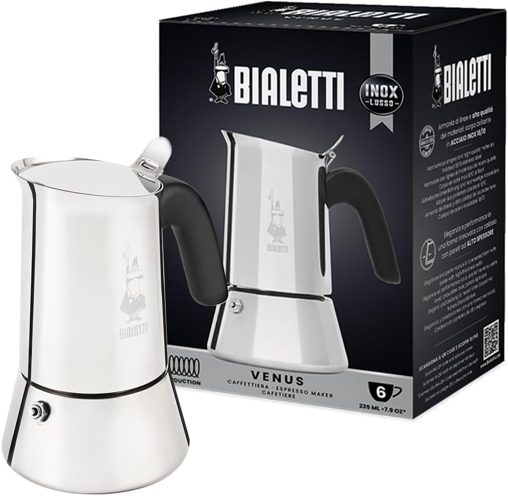 Bialetti - New Venus Induction, stainless steel hob espresso coffee maker, suitable for all heat sources, 6 cups, aluminum, silver