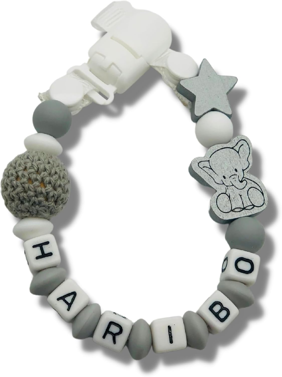 FLUFFY CLOUDS Dummy Clip Personalized Pacifier Holder | Silcone and Wooden Stroller Strap | Baby Boys Girls